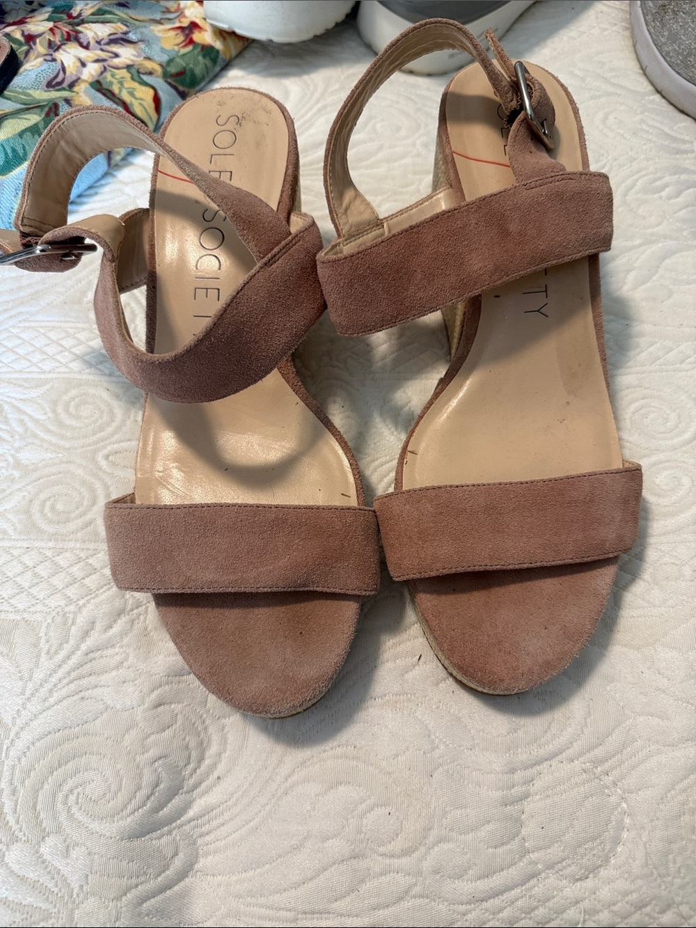 Sole Society Taupe Suede Block Heel Sandals